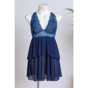 Early 2000s Tiered Lace Babydoll Fairy Halter Dress Coquette Frilly Boho Cottage